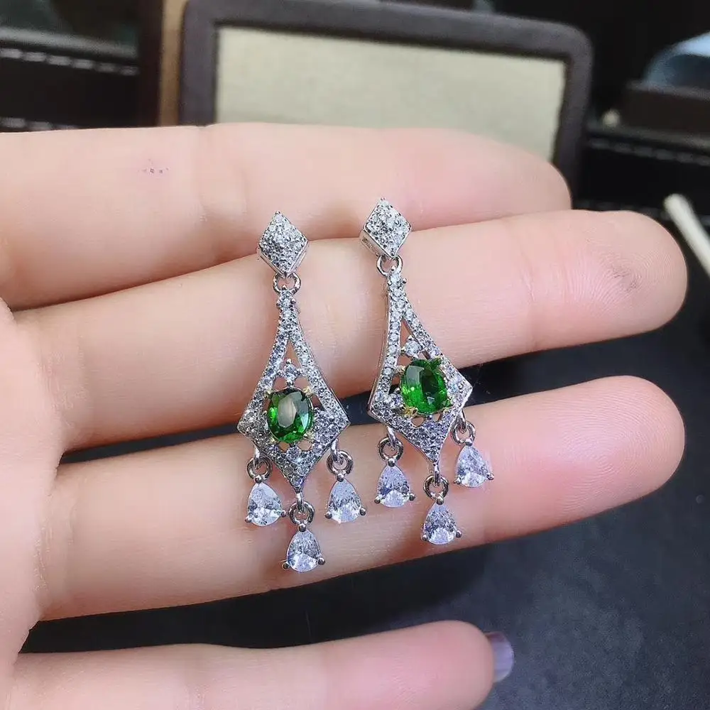 KJJEAXCMY fine jewelry natural diopside 925 sterling silver women earrings support test lovely