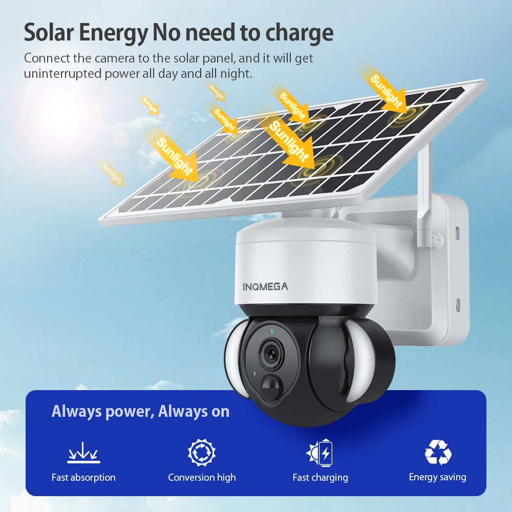 INQMEGA Outdoor Solar Camera 4G SIM / WIFI Wireless Security Detachable Solar Cam Video Surveillance with Fooldlight