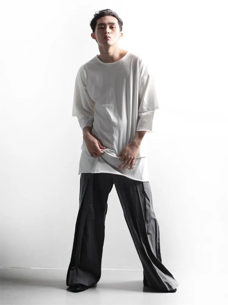 

Men's Short Sleeve T-Shirt Summer New Korean Fashion Personality Double Sleeve Design Leisure Loose Large Size Half Sleeve