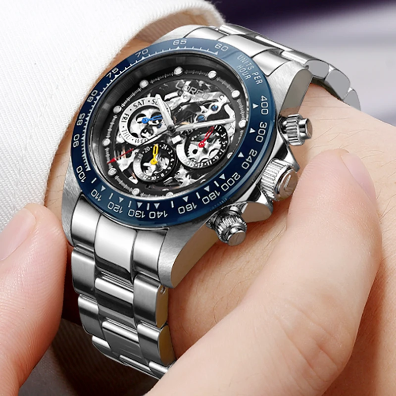 

LOREO Top Luxury Brand Multifunction Skeleton Men's Watch Sapphire Glass 200m Waterproof Automatic Mechanical Watch Men Reloj