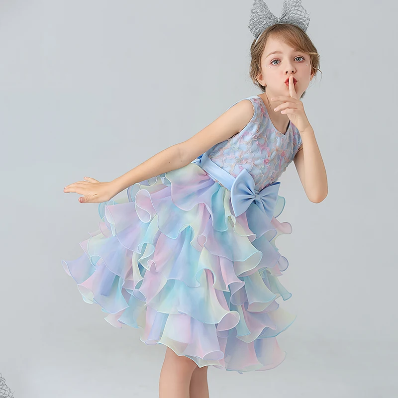 Girl's Princess dress Children's Day Birthday Party Rainbow Layered skirt Autumn style Dress