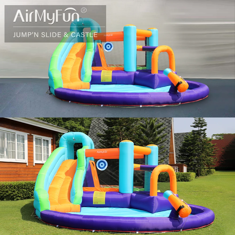 AirMyFun Inflatable Bounce House, Jumping Castle with Water & Slide, Idea Playhouse for Kids Outdoor (Water Park Theme)