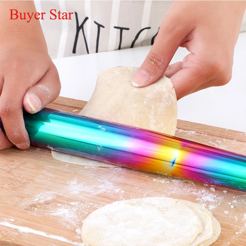 1Pcs Stainless Steel Non-Stick Rolling Pin Dough Roller Bake Pizza Kitchen Utensil Noodles Cookie Dumplings Making Baking Tools - Image 3