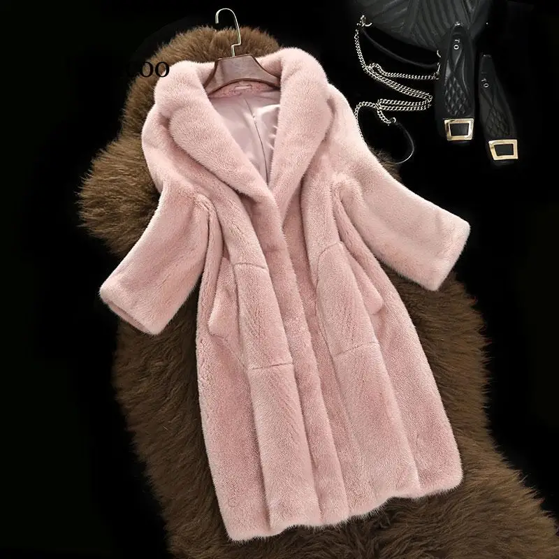 

Women fake Mink fur coat tidy fur coat middle long hair women's clothing outerwear jacket coats new suit lapel