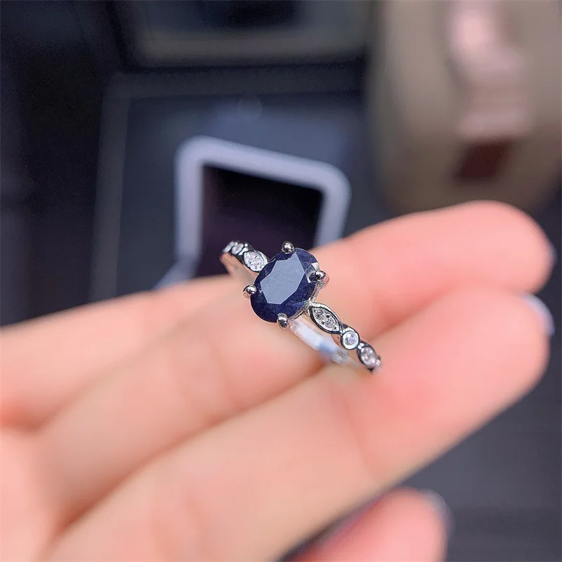 YULEM Princess Kate Wedding Ring 5 Mm * 7Mm Natural Blue Sapphire Natural Sapphire Wedding Ring Solid 925 Silver Sapphire Ring