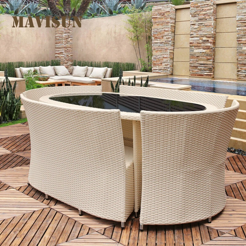 Wicker Leisure Garden Courtyard Combination Round Bar Table And Four Chairs Outdoor Terrace Patio Furniture