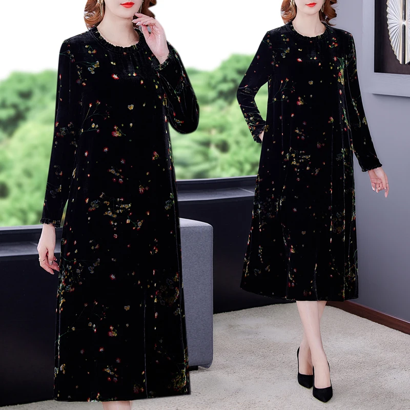 ZUOMAN Women Autumn & Winter Elegant Velvet Dress Festa High Quality Long Cocktail Party Robe Femme Vintage Designer Vestidos