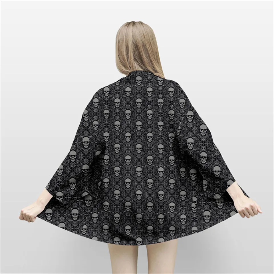 

Street Wear Samurai Asian Clothing Japanese Style Sleeve Skull Print Traditional Kimono Women Yukata Cardigan Cosplay Haori