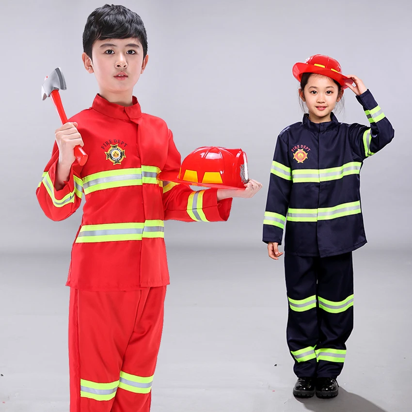 Kids Firefighter Costumes Baby Boys Clothing Set Halloween Party Cosplay Roleplay Fireman Costumes for Teenager Boys with Belt image 3