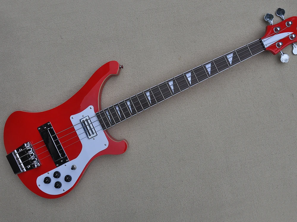 

Red Electric Bass Guitar 4 Strings with White Pickguard,Rosewood Fretboard