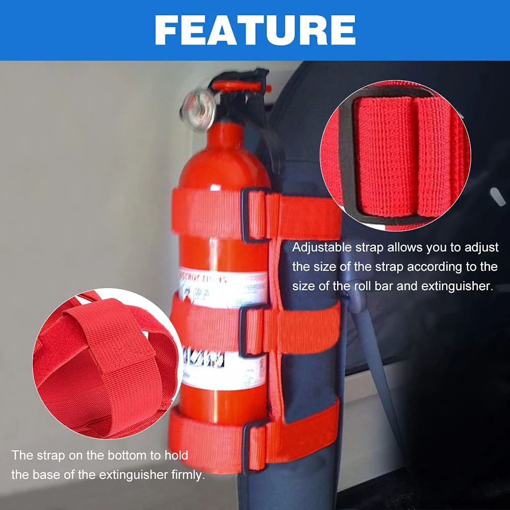 Fire Extinguisher Strap Holder Adjustable Extinguisher Mount Bracket Roll Bar Compatible for Jeep Wrangler JK JKU JL TJ CJ