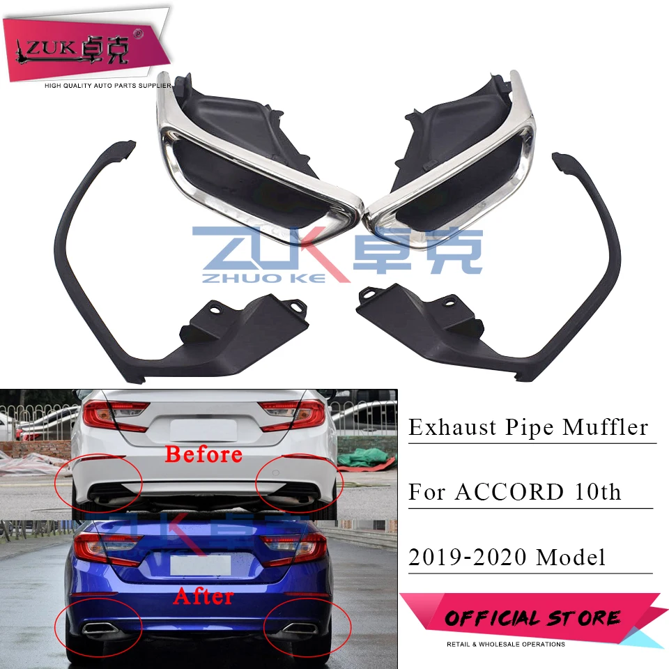 ZUK Muffler Exhaust Pipe End Finisher Ex Tailpipe & Holder Bracket Upgrade Set For HONDA For ACCORD 2019 2020 10th Generation