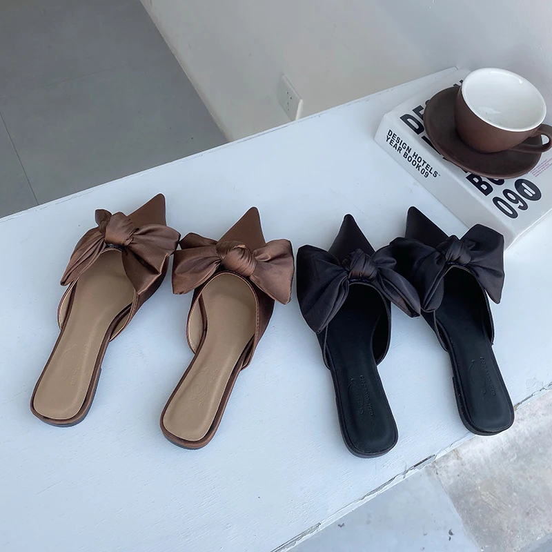 Women Casual Flats Heeled Slippers Shoes Woman Outdoor Slides Summer Women Bow Slippers Shoes Mules Single Shoes Dropshipping