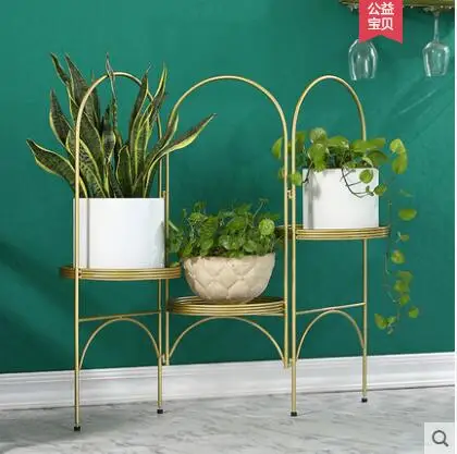 Floor - style multilayer flower shelf double - layer tie - art flower rack indoor living room green flower pot rack