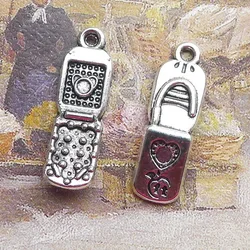 Newest 10Pieces 9*27mm Mixed Alloy Antique Silver Color Flip Phone Charms Necklace Pendant Accessory For DIY Jewelry Making