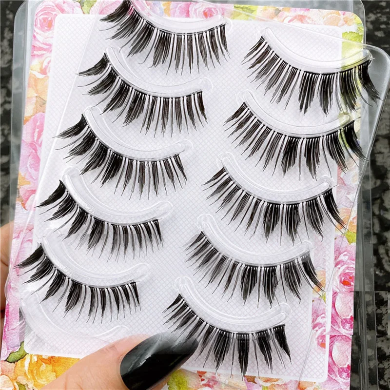 New 5Pairs Eyelashes Cos Japanese Fake Eyelashes Natural Thick Pointed Tail Eyelash Stage Makeup 3D Little Devil Big Eyes Lashes