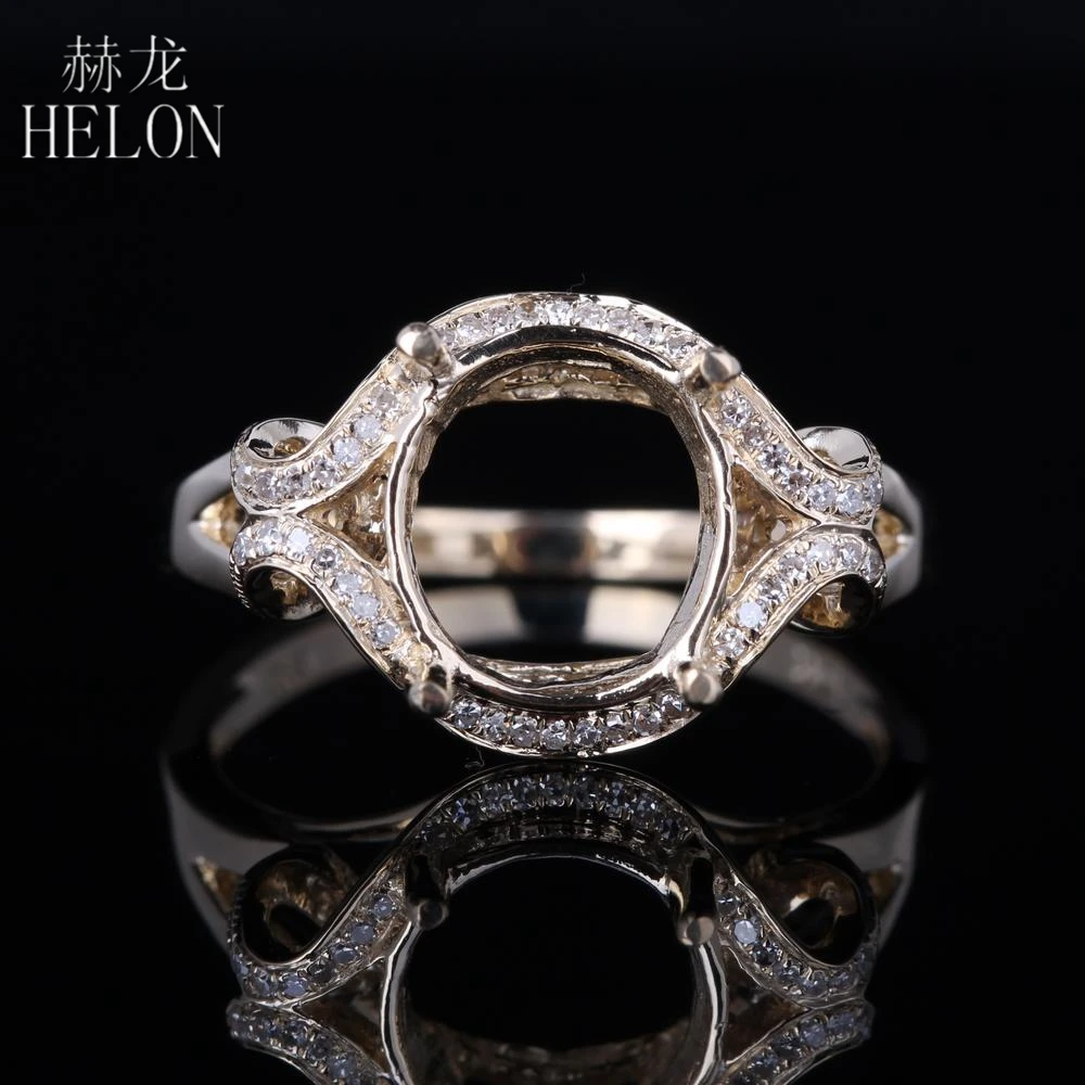 

HELON 9x8mm Oval Cut Solid 14K AU585 Yellow Gold Round 0.2ct Natural Diamonds Fine Jewelry Semi Mount Engagement Wedding Ring