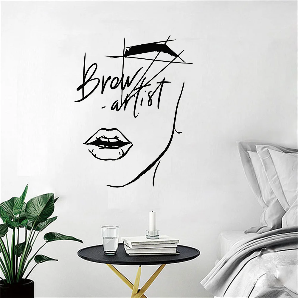 Abstract Girl Face Wall Decal Eyelashes Brow Artist Vinyl Window Stickers Makeup Room Beauty Salon Interior Decor Wallpaper