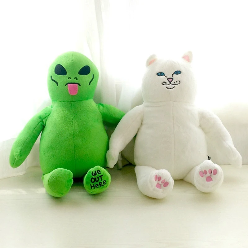 45CM Cartoon Middle Finger Kawaii Cat and Alien Plush Toy Doll Children Accompanying Sleeping Toys Children\'s Holiday Gifts