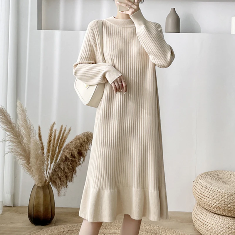 

Pregnant Women Spring Slim stretch Knitted Sweater Dress Fashion Maternity Dresses Long Sleeve Round Neck Pregnancy Clothes