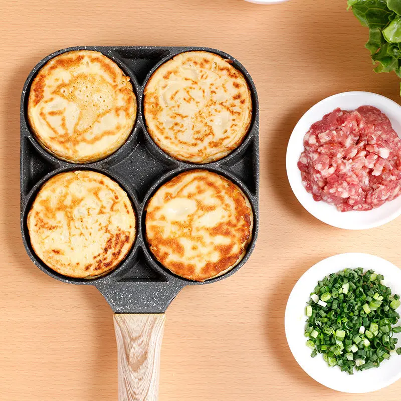 Four-hole Frying Pot Pan Thickened Omelet Pan Non-stick Egg Pancake Steak Pan Cooking Egg Ham Pans Breakfast Maker Cookware