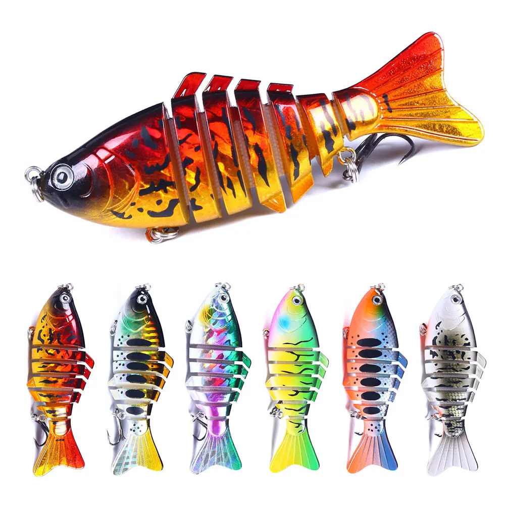 Señuelo de Pesca Wobber de carpa de Lucio, 10cm, ojos 3D, 7 segmentos, señuelo duro de Pesca realista, Crankbait con 2 anzuelos, cebos de Pesca Cebo