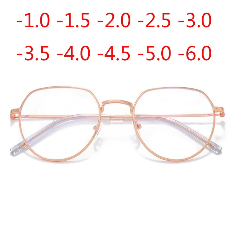 

Rose Gold Irregular Frame Finished Myopic Glasses Women Retro Metal Student Short-sighted Spectacle 0 -1.0 To -6.0