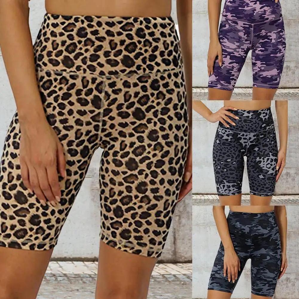 Pantalones cortos con estampado de leopardo para mujer, Shorts deportivos de cintura alta, ajustados para Fitness y ciclismo, novedad de 2021