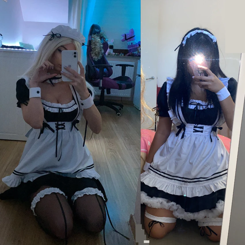 Disfraces de mucama para mujer, vestido negro, Lolita, bonito, Anime, camarera, mucama, fiesta, disfraz de actuación, Cosplay de Halloween