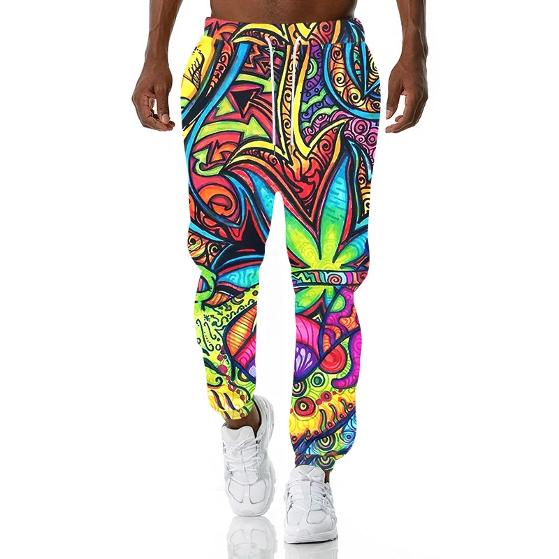 New Full-body Printed Color Leaf Psychedelic Sweatpants Men's 3D Harajuku Casual Pants Hip-hop Fashion Trousers CK03