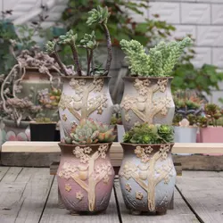 Sukulenta garnki ręcznie malowane doniczki ceramiczne tłoczone matowe Distressed Vintage doniczki ceramiczne ze stopami bez zielonych roślin