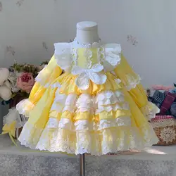 Miayii Baby Clothing Spanish Vintage Lolita Ball Gown Lace Bow Stitching Birthday Party Easter Eid Princess Dress For Girls A84