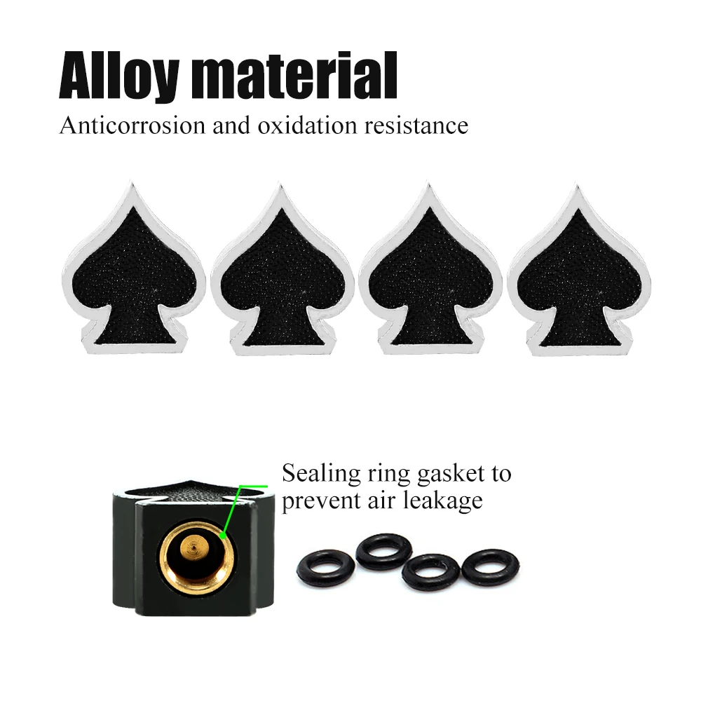 AUTCOAT 4Pcs/Set Stylish Spades Tire Wheel Tyre Valve Stem Caps for Car Truck Motorcycle Bike Universal Dust Covers