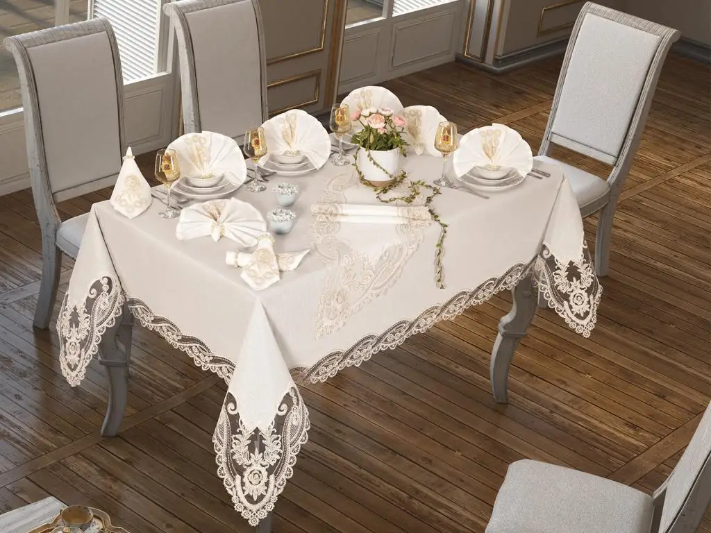 Splendour Table Cloth 160x260 Cm 26 Piece Cream