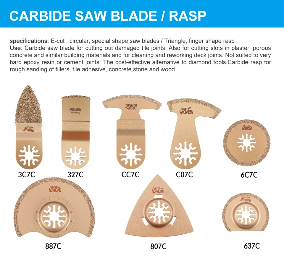 1pc NEWONE Carbide Oscillating Saw Blades Tile Prorous Concrete Cement Ceramics Cutter For Universal Multi-tool Fein Makita etc.