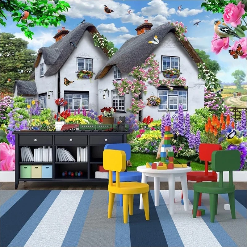 3D Beautiful House Garden Dog Nature Landscape Poster Wall Decor Painting Children Room Bedroom Background Photo Wallpaper Mural
