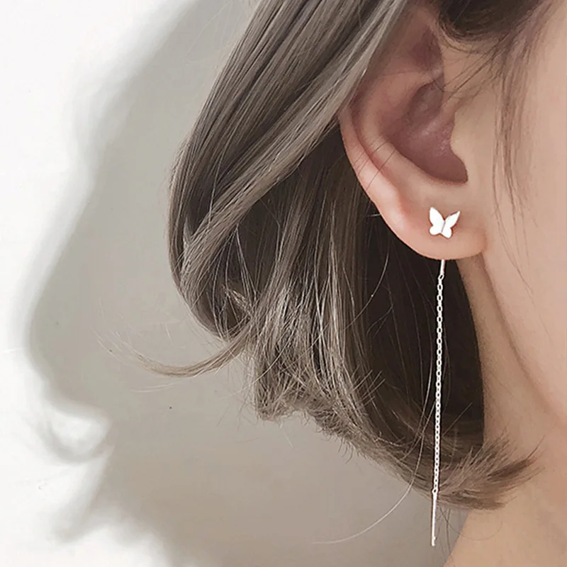 Long Tassel Butterfly Drop Earrings Silver Color 2021 Fashion Hanging Women Earrings Summer Jewelry Girls Party Gift