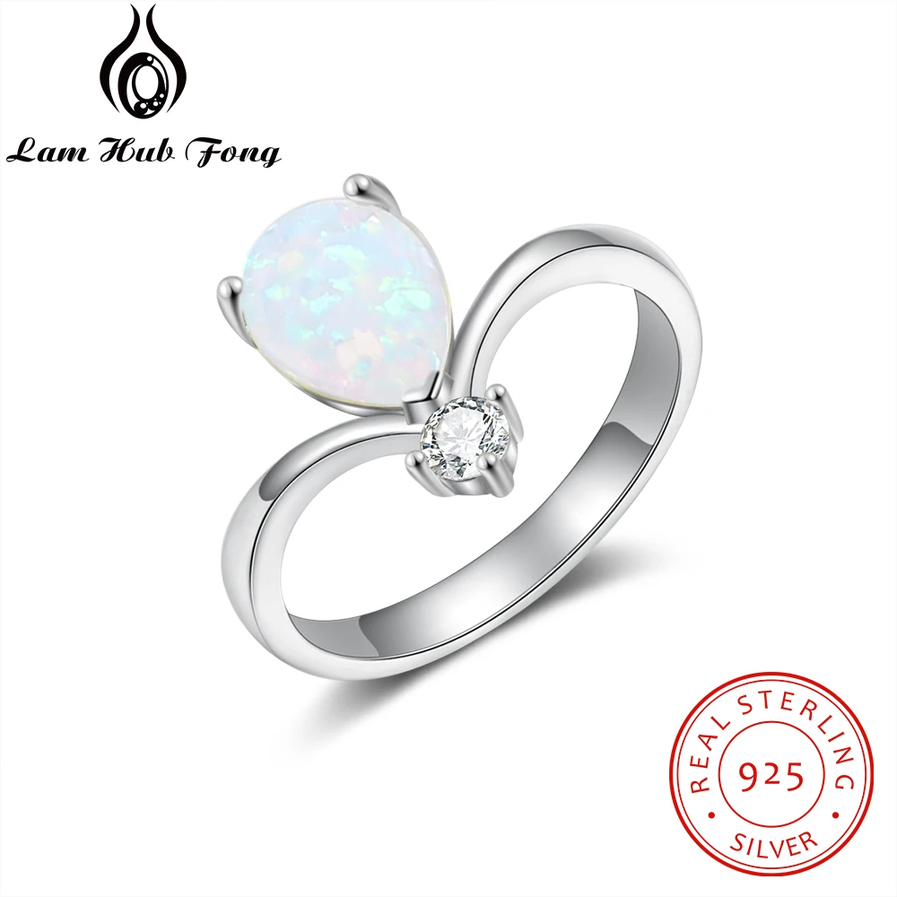 Luxury 925 Sterling Silver Opal Ring Water Droplet Clear CZ Finger Rings Wedding Engagement Gifts Fine Jewelry (Lam Hub Fong)