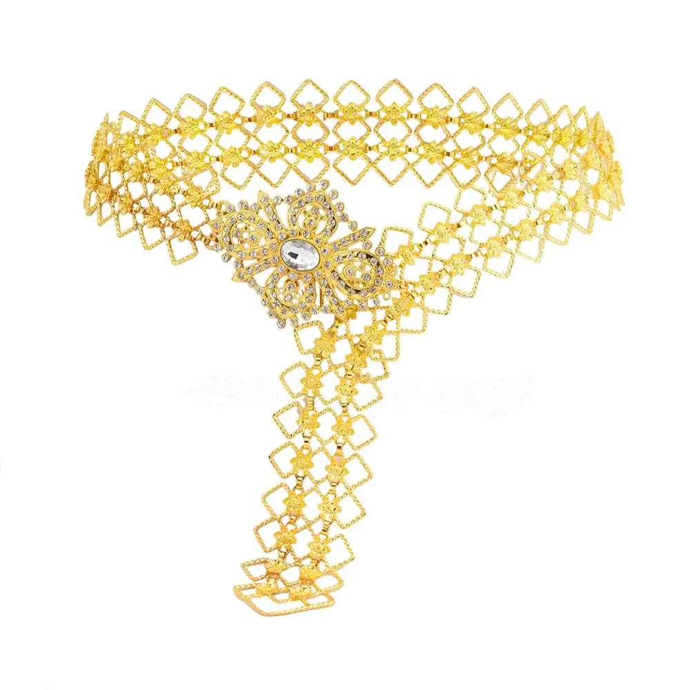 Gold Ethnic Metal Geometric Waist Belly Chains Body Chain Vintage Hollow Crystal Flower India Belts Arab Afghan Thailand Jewelry