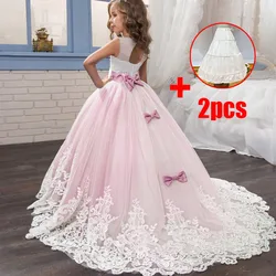 White Long Tulle Teenage Bridesmaid Dresses For Girls Kids Elegant Party Princess Wedding Dress Children Girl Evening Clothes