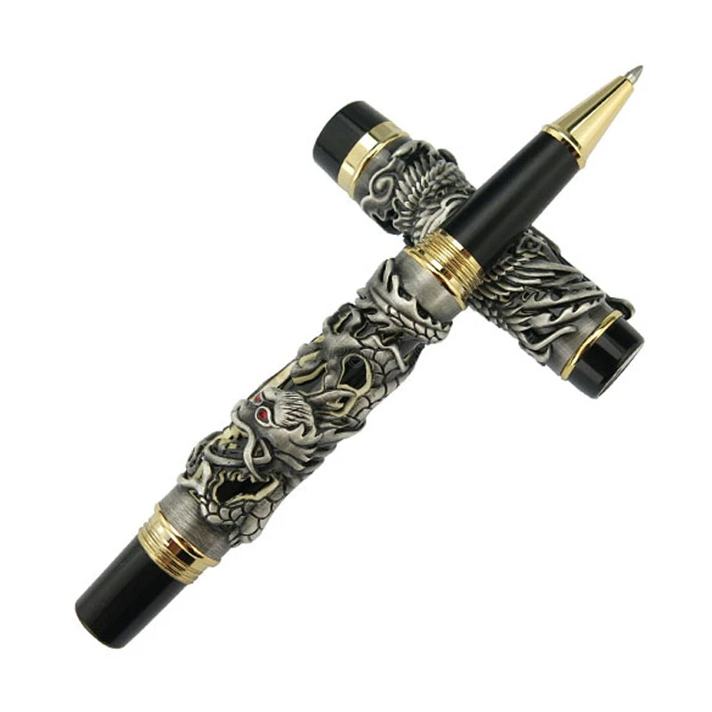 Jinhao Dragon Phoenix Design Rollerball Pen, Metal Carving Embossing Heavy Pen, Noble Gray & Black For Office & School & Home