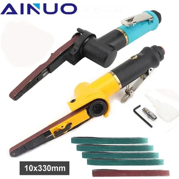 Air belt sander sanding machine pneumatic polishing tool air angle grinder with 12pcs sanding belts 10*330mm