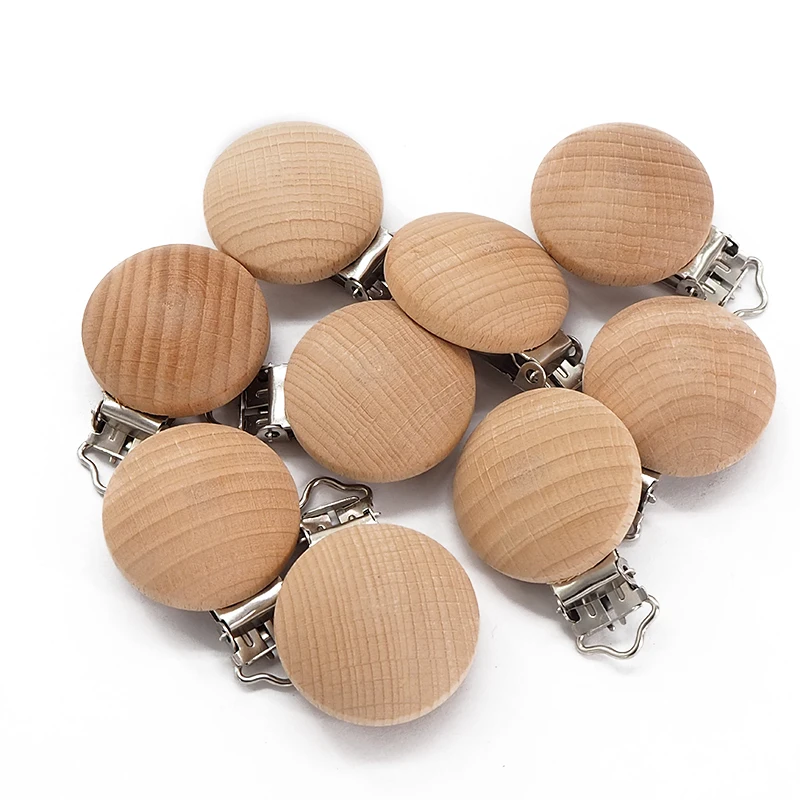 

Chenkai 5PCS 30mm Round Wooden Clip Food Grade Beech Dummy Clip for Baby Teething Pacifier Chain Holder DIY Gift Accesories