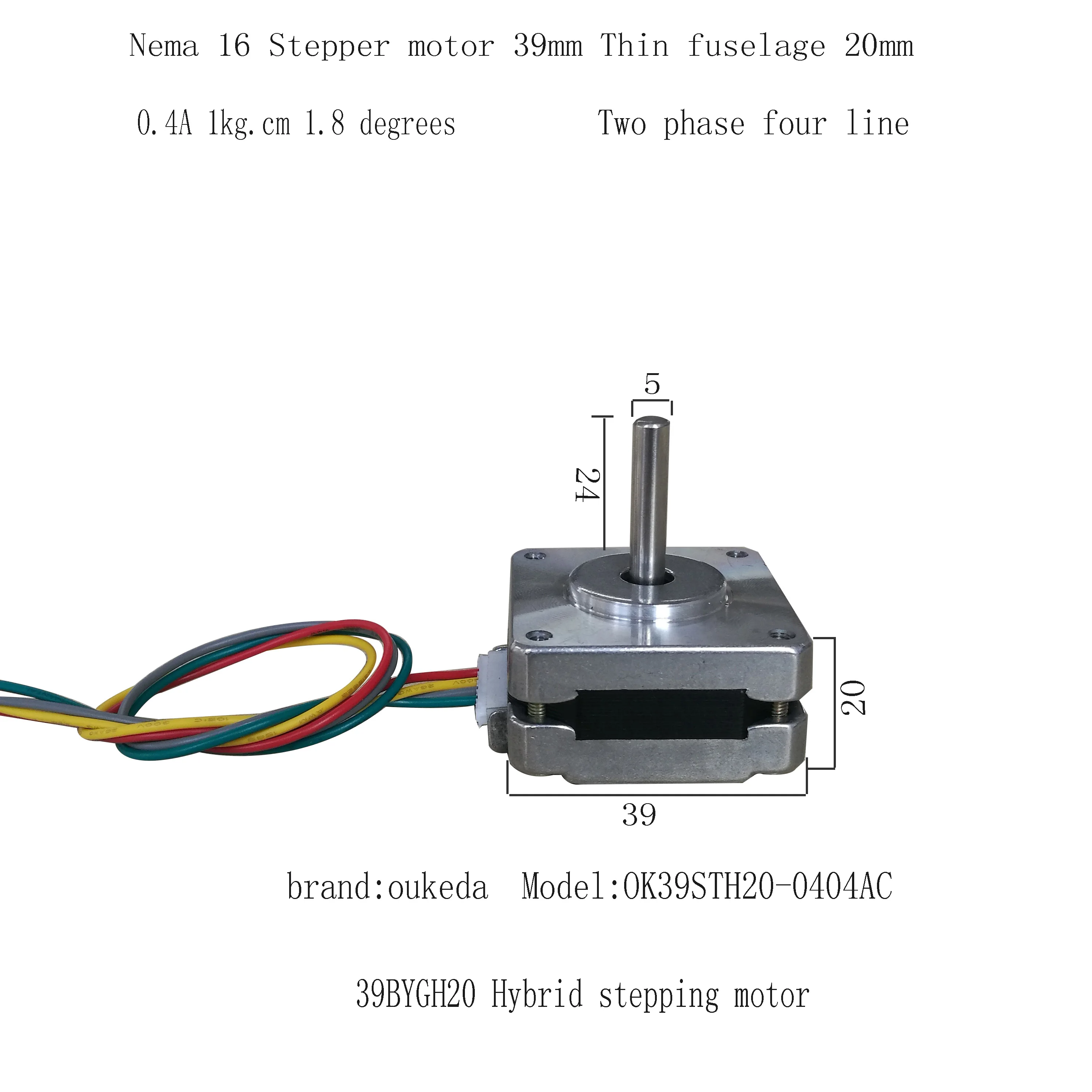 

Nema16 stepper motor 39BYG small motor 20mm body 0.4A 39BYGH20 motor thin body