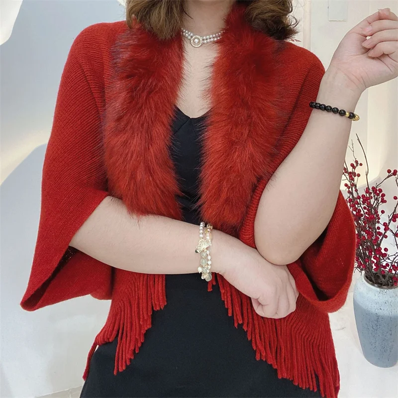 Fur Collar Cardigan Sweaters Women Poncho Wrap Capes Tassel 2022 Spring New Fashion Poncho Cloak Cardigants Coats for Women