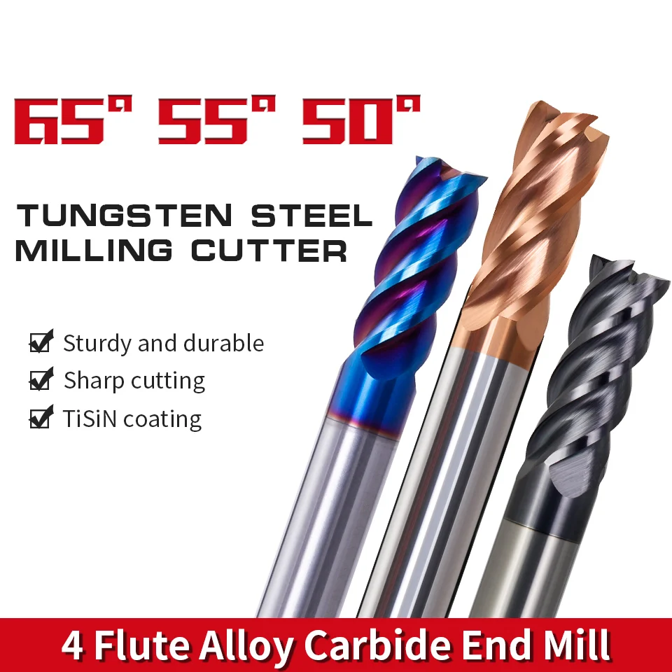 Augusttools HRC55/50/65 4 Flutes End Mills Tungsten Carbide Milling Cutter For Metal Stainless Steel Router Bit Cnc Milling Tool