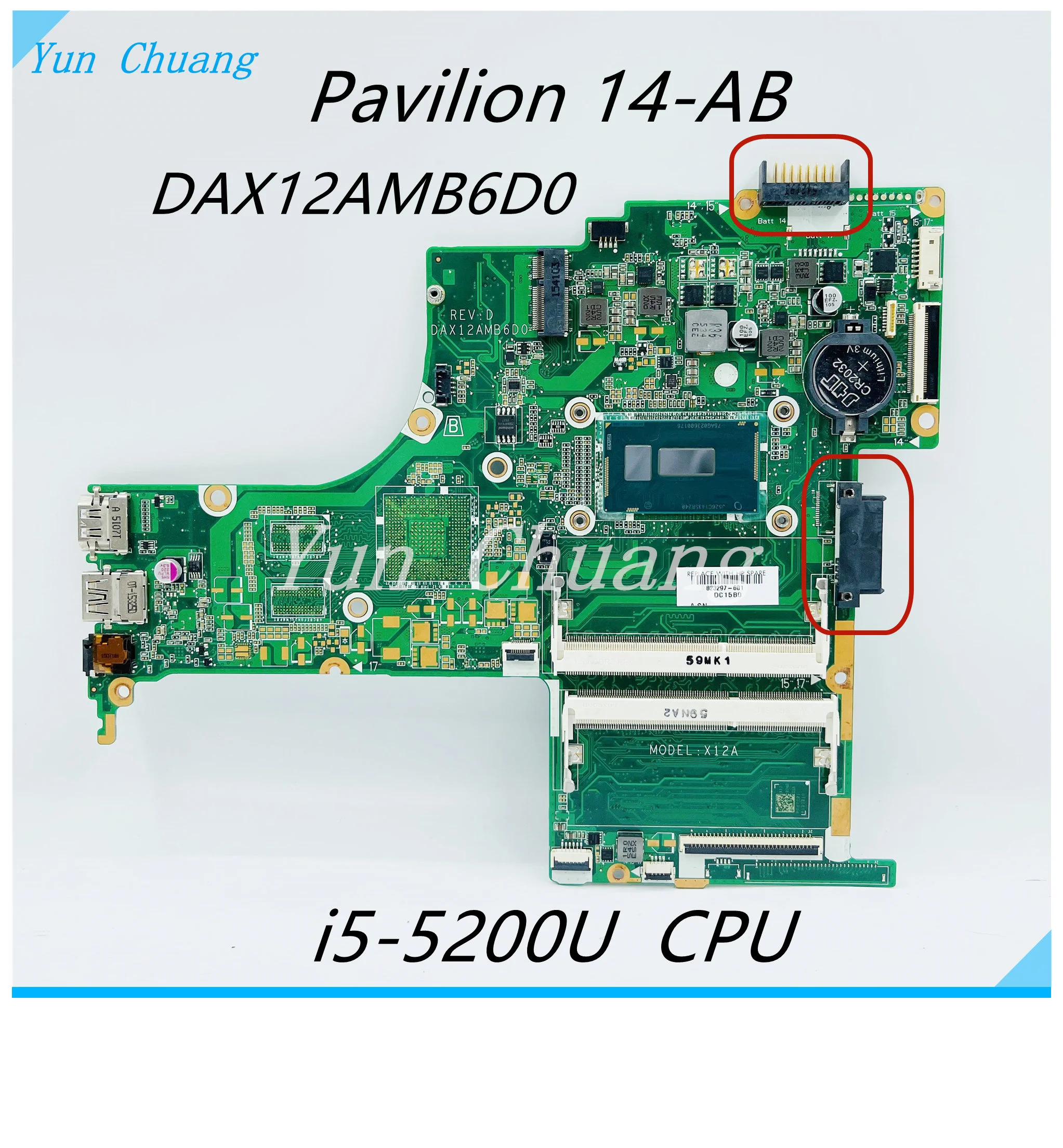 DAX12AMB6D0 For HP Pavilion 14-AB 14T-AB Laptop Motherboard With Core I3-5010U I5-5200U CPU UMA DDR3L 100% test work Mainboard