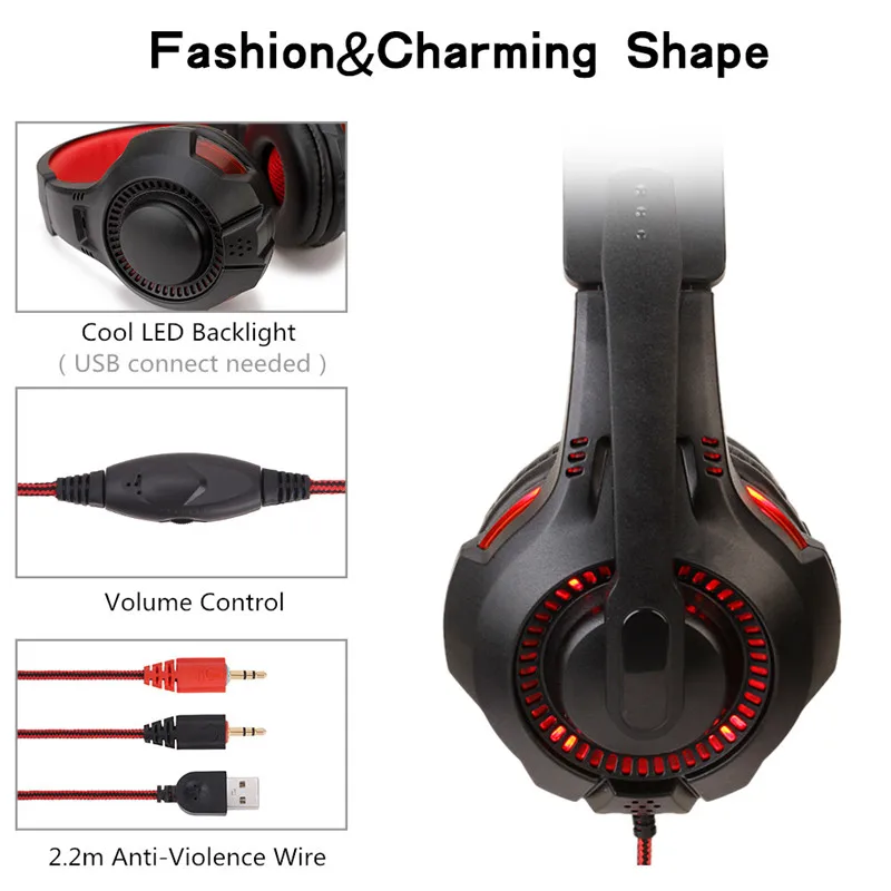 Gaming Headphones with Microphone Sound Clarity Noise Reduction LED Earphones for PS4 XBOX ONE Computer PC Laptop Phone Headset