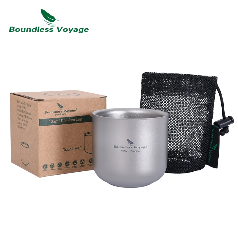 Boundless Voyage 125ml Double-Layer Titanium Cup Outdoor Camping Anti-scalding Mug Drinkware Tableware Ti3048D