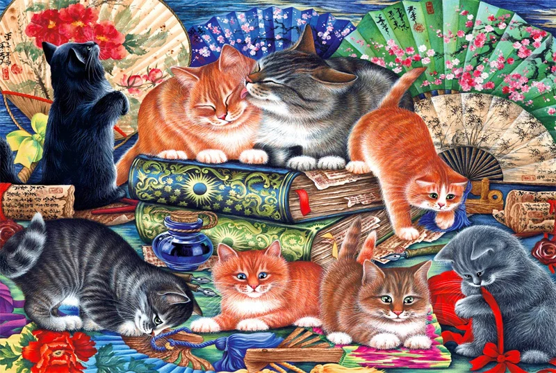

Cat fold fan wooden puzzle 500 pieces ersion jigsaw puzzle adult children's educational toys